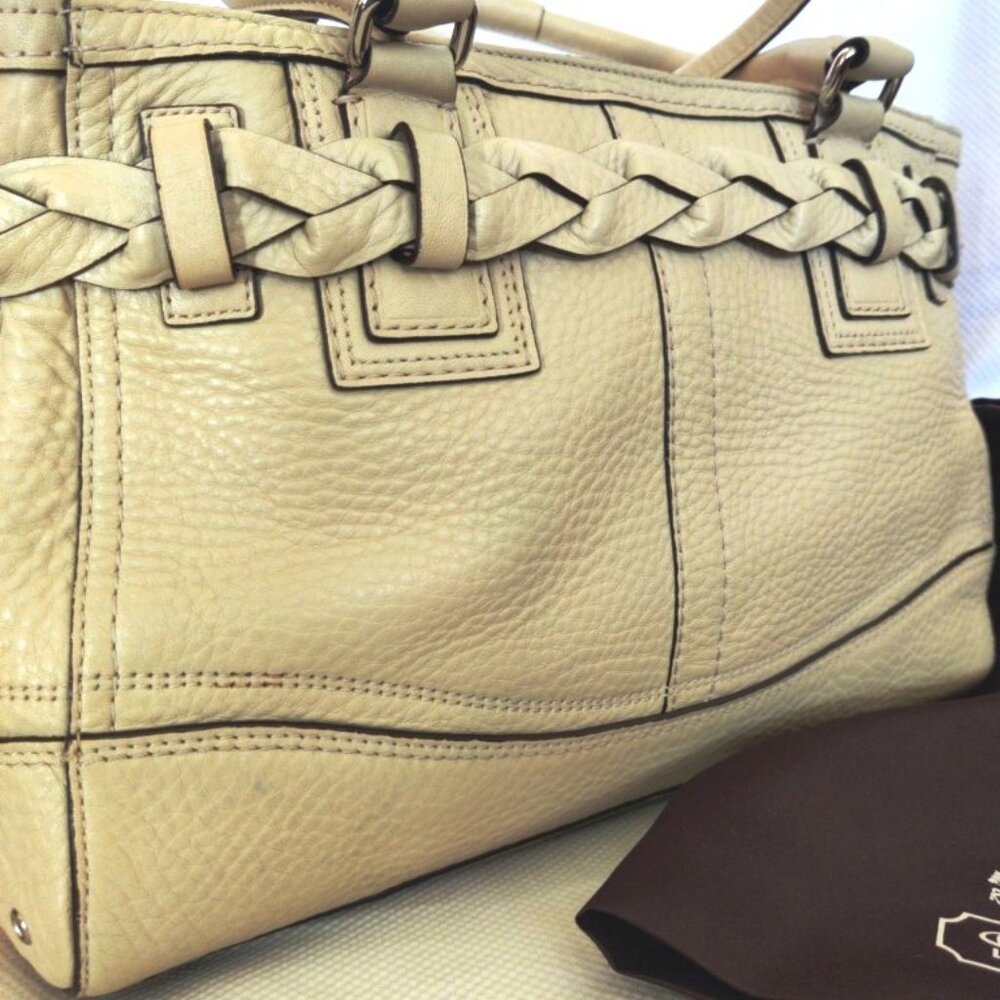 Coach Hamptons Pebbled Leather Medium Carryall Satchel in Sand/Silver, EUC - Picture 10 of 15